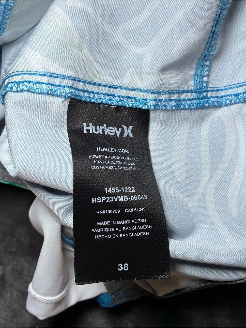 Hurley Board Shorts Mens 38 Blue Tropical Swim Trunks Quick Dry Beach